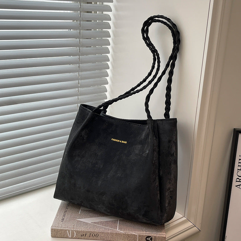Damen Tragetasche aus luxuriösem Kunstleder mit geflochtenen Griffen Nord Taschen