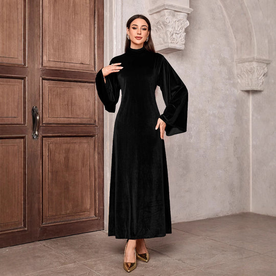 Damen Maxikleid aus Samt mit Stehkragen und Glockenärmeln Nord Taschen