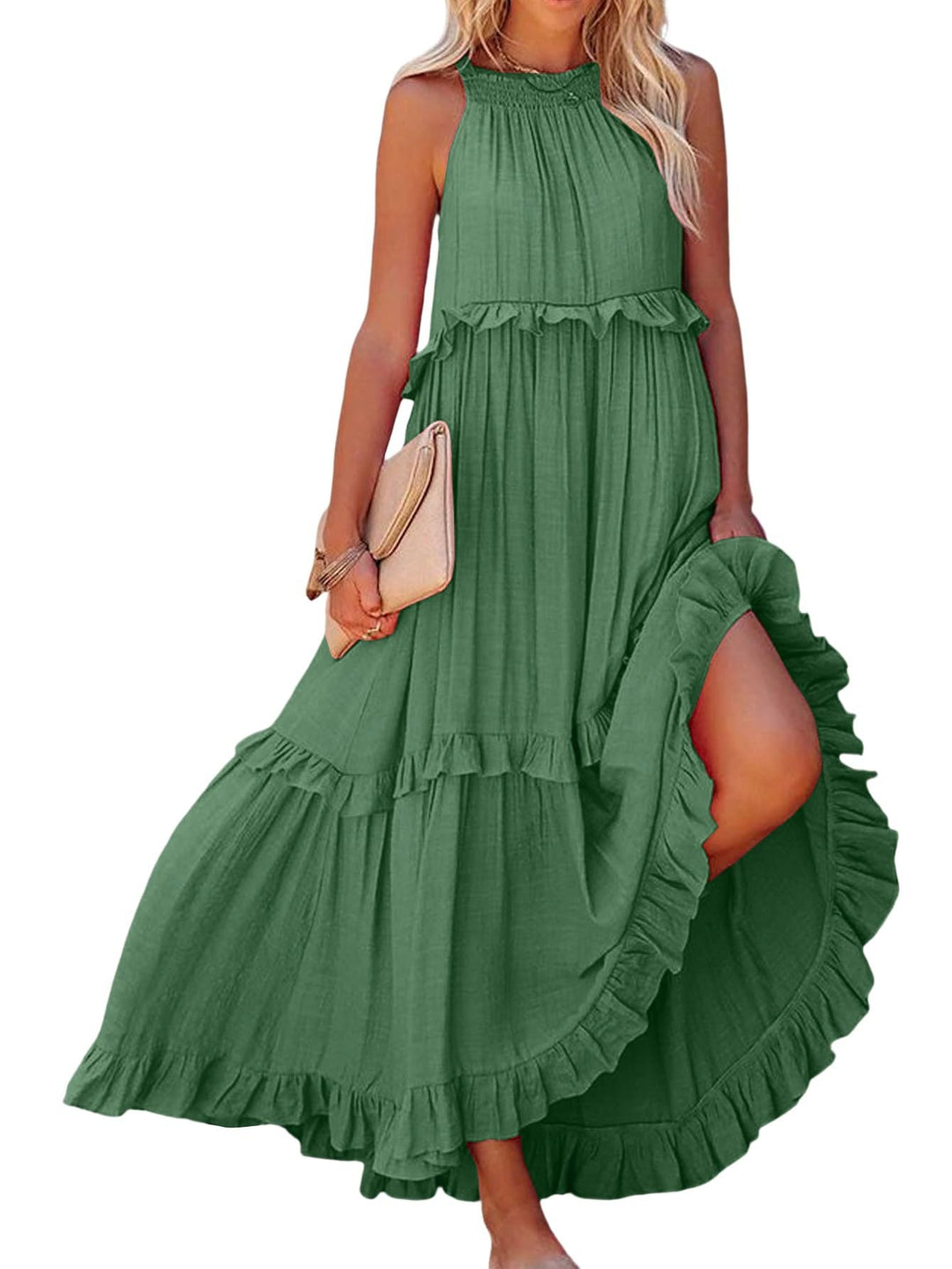 Damen Maxikleid mit einem eleganten Volant-Design und lockerem Schnitt