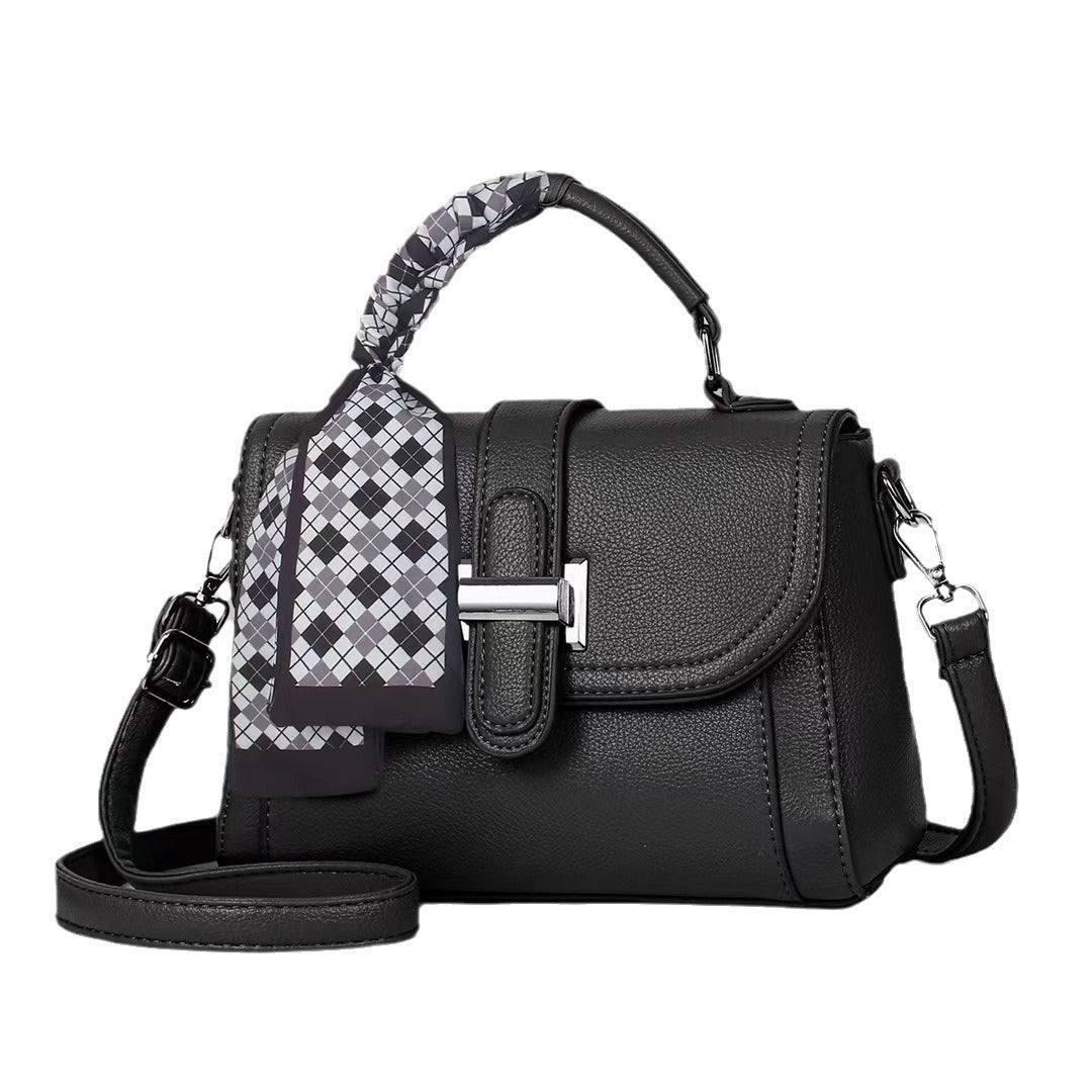 Damen modische Handtasche mit geflochtenem Griff und abnehmbarem Schal Nord Taschen