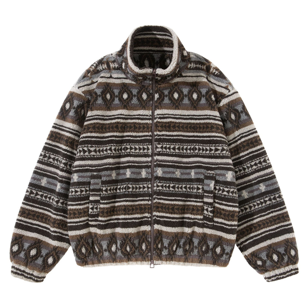 Unisex Kurzblouson aus Teddyfleece mit Ethno‑Muster und Stehkragen Nord Taschen