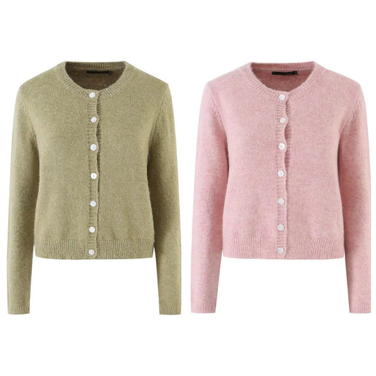 Damen Feinstrick-Cardigan mit Rundhalsausschnitt, Perlmuttknopfleiste und flauschiger Mohair-Optik Nord Taschen