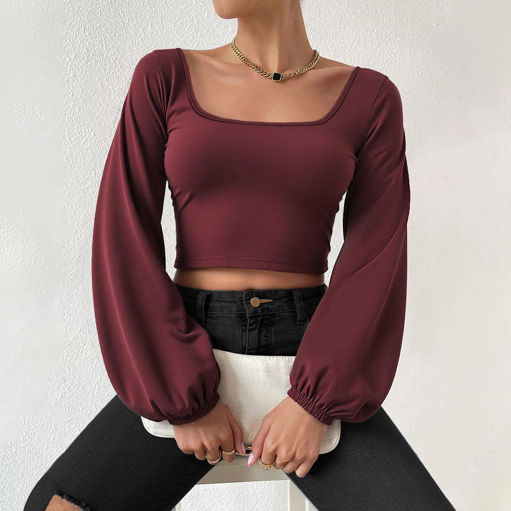 Damen formgebendes Cropped-Top mit quadratischem Ausschnitt und Ballonärmeln Nord Taschen