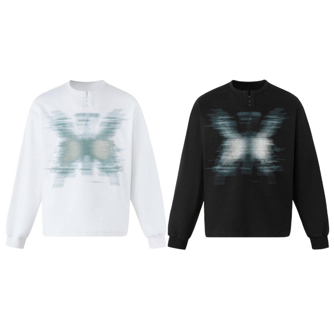Unisex Oversize Sweatshirt mit kurzem Henley‑Placket und verschwommenem Grafikprint Nord Taschen
