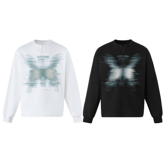 Unisex Oversize Sweatshirt mit kurzem Henley‑Placket und verschwommenem Grafikprint Nord Taschen