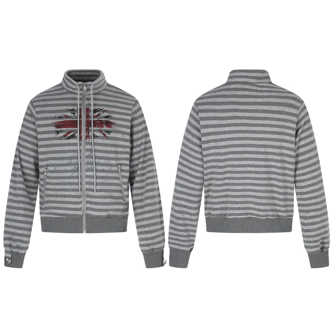 Herren Kapuzenlose gestreifte Zip‑Blousonjacke mit Funnelkragen und Vintage‑Print Nord Taschen