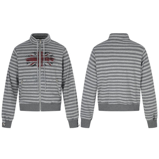 Herren Kapuzenlose gestreifte Zip‑Blousonjacke mit Funnelkragen und Vintage‑Print Nord Taschen