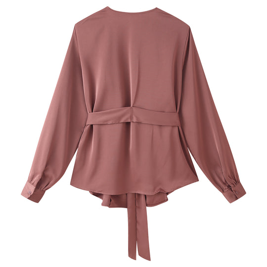 Damen Wickelbluse mit drapiertem V‑Ausschnitt und Taillengürtel Nord Taschen