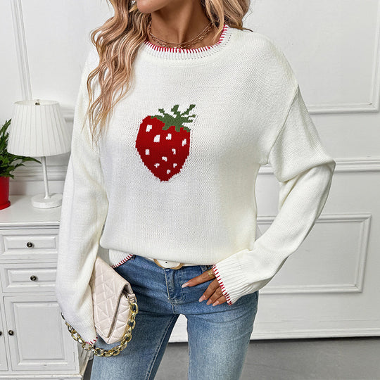 Damen Verspielter Pullover mit Erdbeer-Motiv Nord Taschen