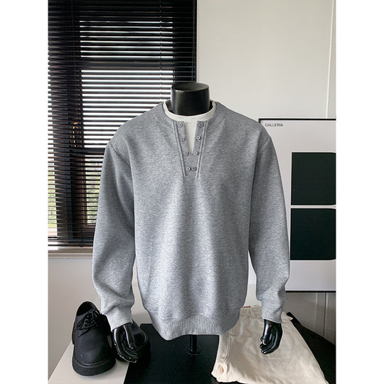 Herren Sweatshirt mit Henley-Knopfleiste, relaxed Fit und gerippten Bündchen Nord Taschen
