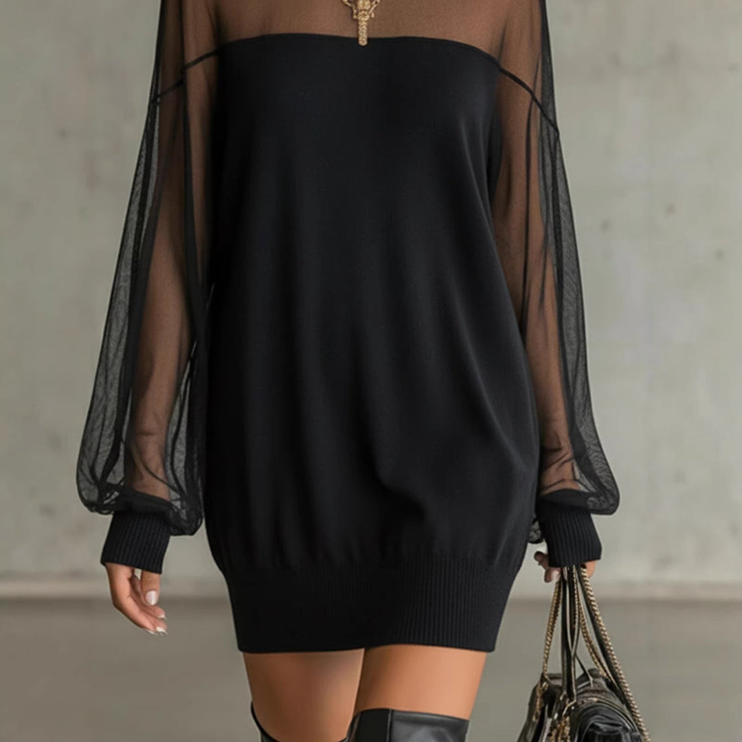 Damen Luftiges Minikleid mit transparenten Ärmelpartien und stylischem Highneck Nord Taschen