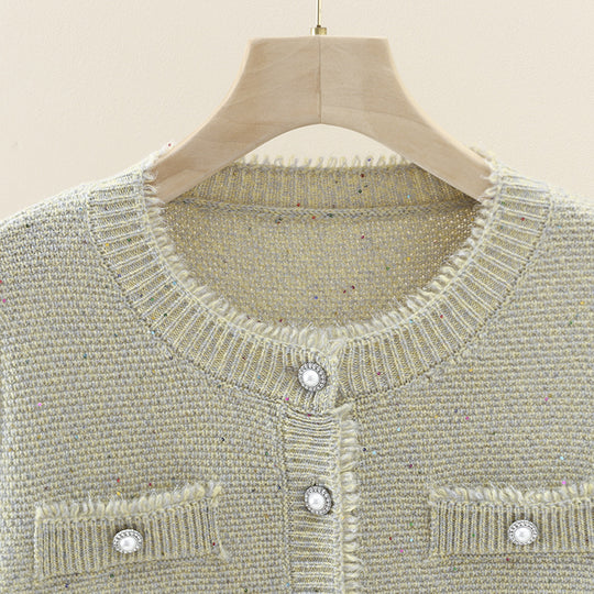 Damen Bouclé-Cardigan mit Perlmuttknöpfen und aufgesetzten Taschen Nord Taschen