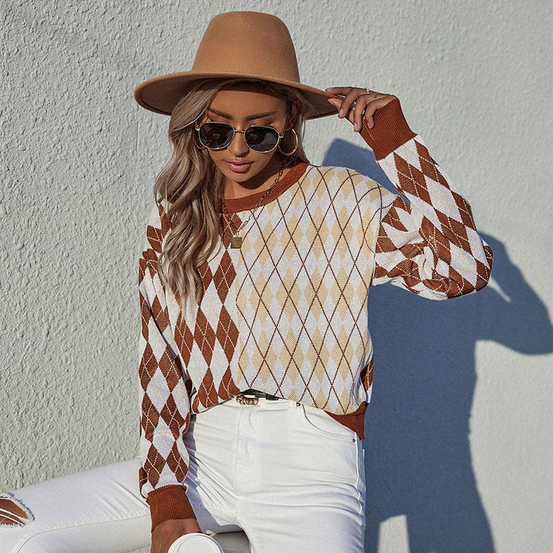 Damen Argyle-Strickpullover im Oversize‑Look mit Rundhals und Rippbündchen Nord Taschen