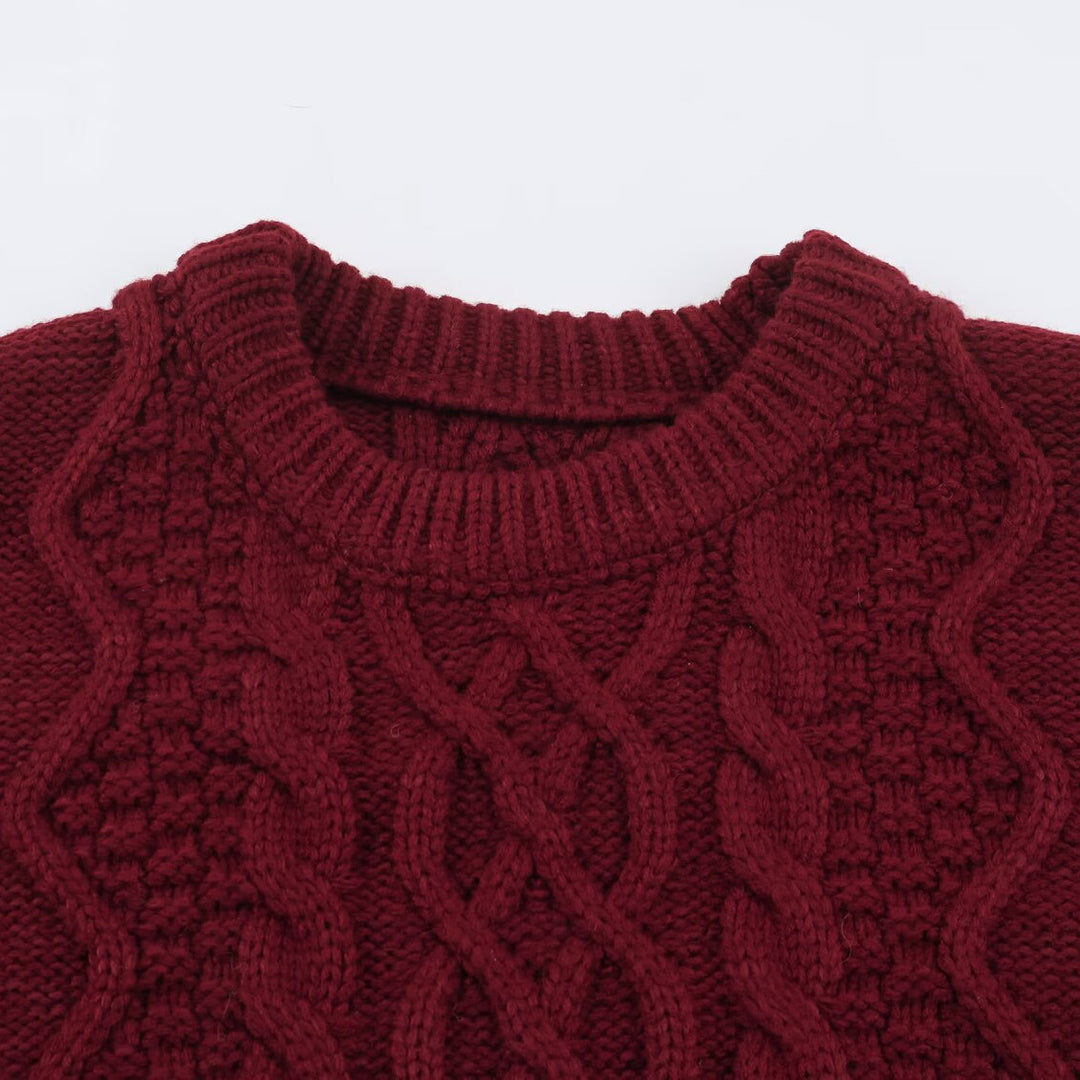 Damen Grobgestrickter Zopfstrick-Pullover mit Rundhals und Textur-Mix Nord Taschen