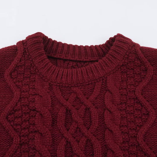 Damen Grobgestrickter Zopfstrick-Pullover mit Rundhals und Textur-Mix Nord Taschen