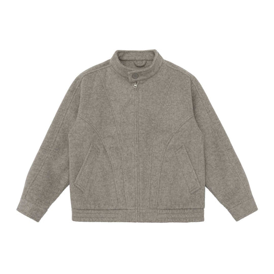 Unisex Kastig geschnittene Wollmix-Blousonjacke mit hohem Stehkragen und verdecktem Reißverschluss Nord Taschen