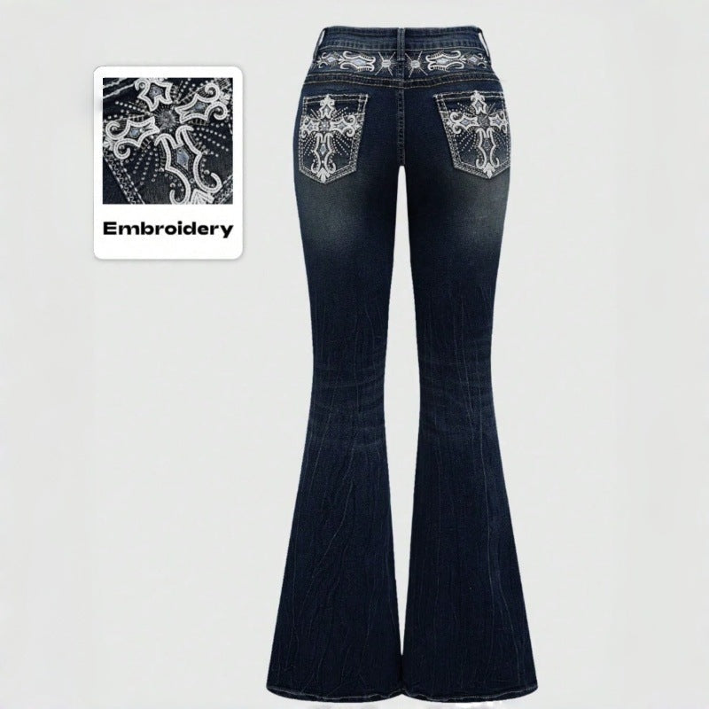 Damen Bootcut Jeans mit aufwendigen Stickereien und hohem Bund Avellé