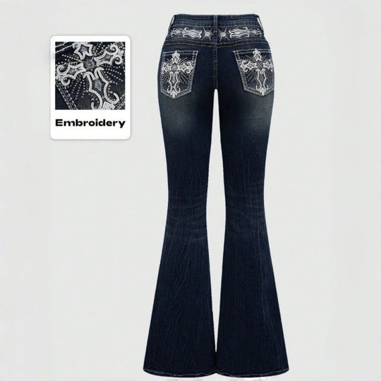 Damen Bootcut Jeans mit aufwendigen Stickereien und hohem Bund Avellé