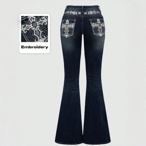 Damen Bootcut Jeans mit aufwendigen Stickereien und hohem Bund Avellé