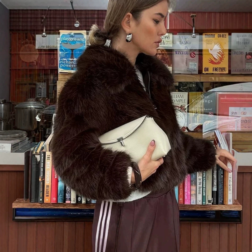 Damen Cropped Kunstpelz‑Boxy‑Jacke mit hohem Stehkragen und extraweichem Hochflor Nord Taschen