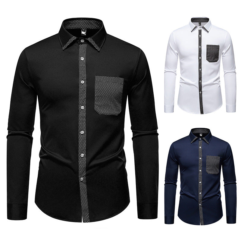 Herren Feines Langarm-Hemd mit Kontrastpunkt-Details, Slim-Fit und Brusttasche Nord Taschen