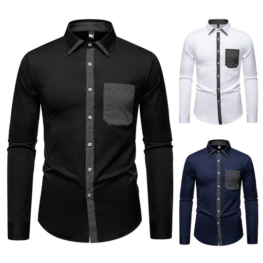 Herren Feines Langarm-Hemd mit Kontrastpunkt-Details, Slim-Fit und Brusttasche Nord Taschen