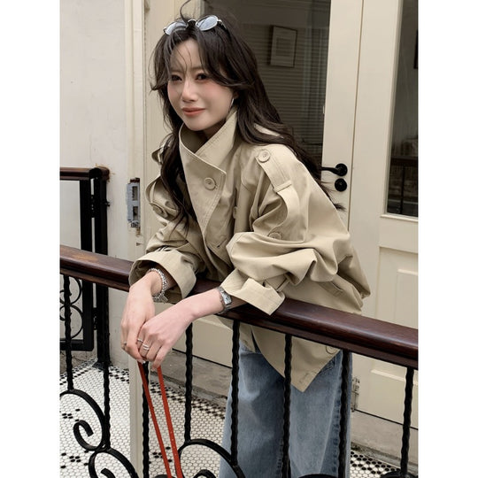 Damen Oversized Trenchcoat Jacke mit weitem Schnitt und Schulterklappen Nord Taschen