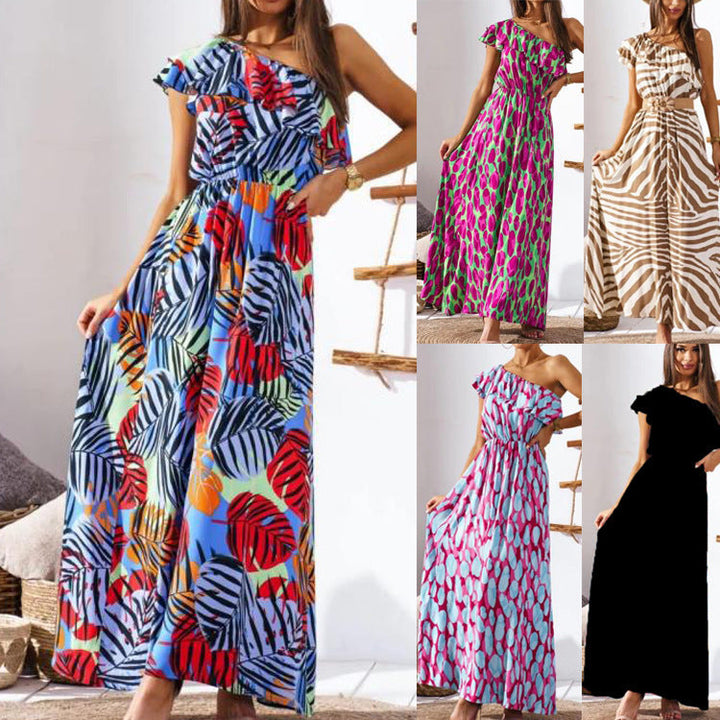 Damen Maxikleid mit asymmetrischem Träger und raffinierter Rüsche