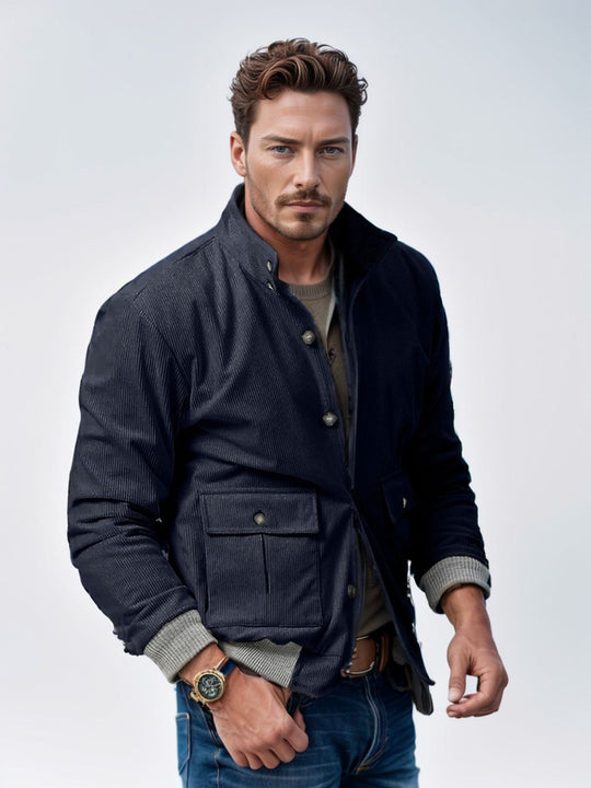Herren Corduroy-Fieldjacke mit Pattentaschen und Stehkragen Nord Taschen