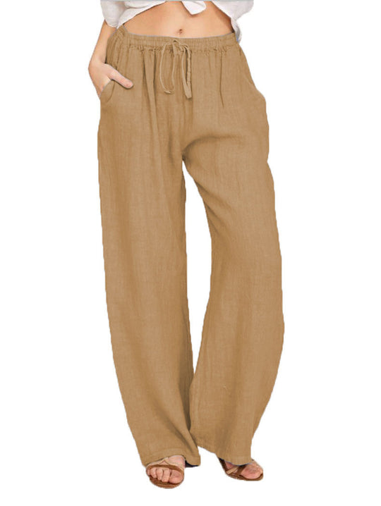 Damen Sommerliche Leinen-Palazzohose mit elastischem Bund, Seitentaschen und weitem Bein Nord Taschen