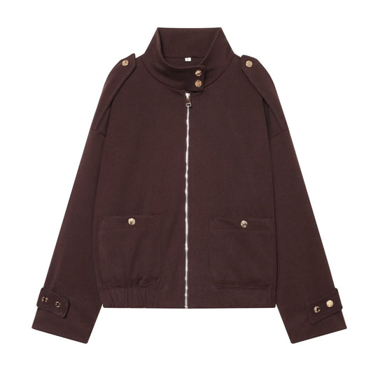 Damen Cropped Utility-Jacke mit hochgeschlossenem Kragen, Schulterklappen und aufgesetzten Pattentaschen Nord Taschen