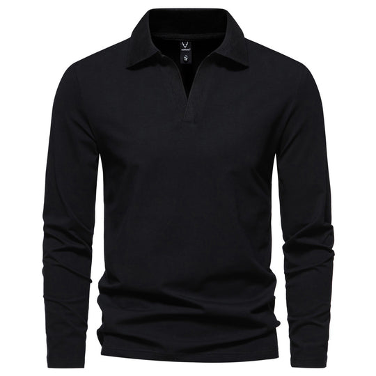 Herren Langarm-Poloshirt mit offenem V-Ausschnitt und Kentkragen Nord Taschen