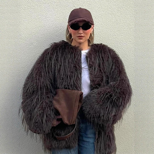 Damen Oversize Kunstpelz‑Mantel mit langfloriger Shag‑Optik und kastiger Silhouette Nord Taschen