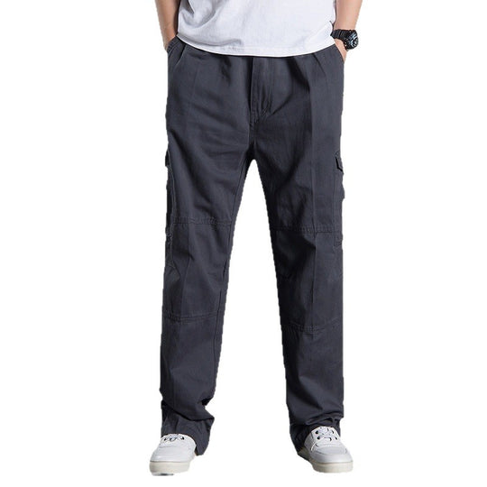Herren Weite Utility-Cargohose aus Baumwollcanvas mit Mehrfach-Taschen und Kordelbund Nord Taschen