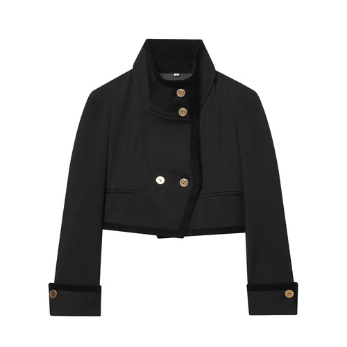 Damen Kurze Cropped-Boxy-Jacke mit hohem Stehkragen und dekorativen Metallknöpfen Nord Taschen