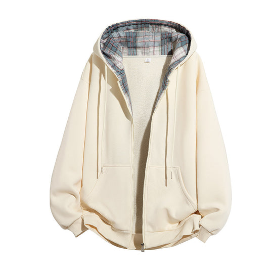 Herren Kapuzenjacke mit Teddy‑Fleece‑Futter und kariertem Kapuzeninnenfutter, durchgehendem Reißverschluss Nord Taschen