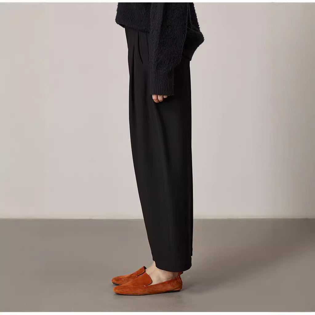 Damen Hochtaillierte weite Bundfaltenhose im Palazzo-Stil mit verdeckten Eingrifftaschen Nord Taschen
