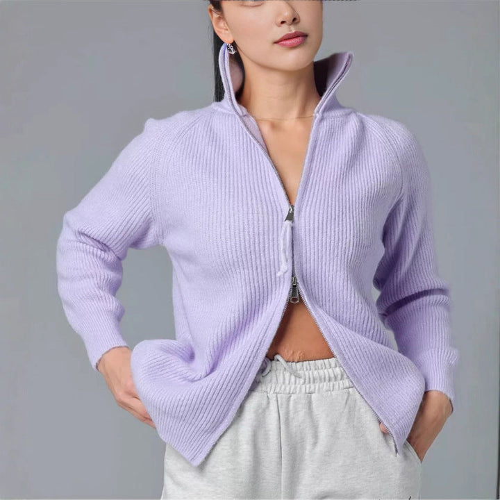Damen Strickjacke mit hohem Kragen und Reißverschluss
