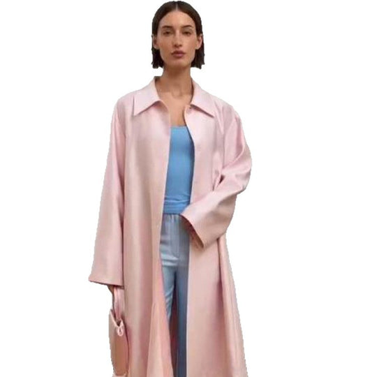 Damen leichter satinähnlicher Longmantel im Oversize-Schnitt mit weitem Revers Nord Taschen