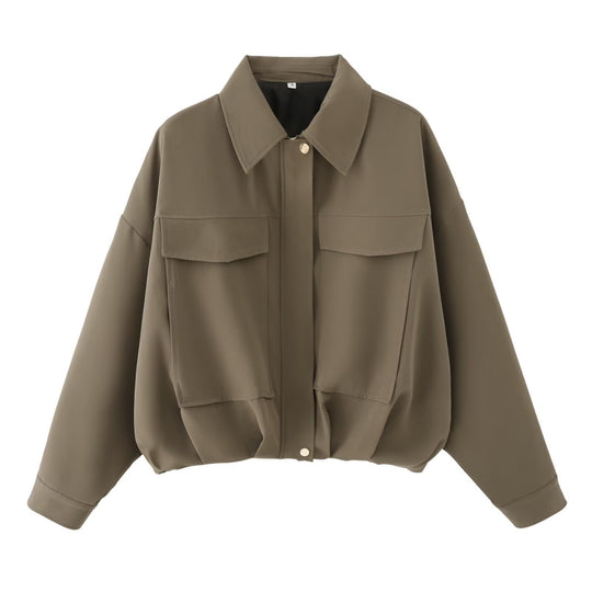 Damen Oversize Utility-Jacke mit Pattentaschen, Drop-Shoulder und elastischem Saum Nord Taschen