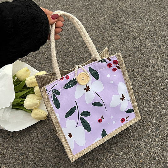 Damen komfortable Jute-Tragetasche mit floralem Design Nord Taschen