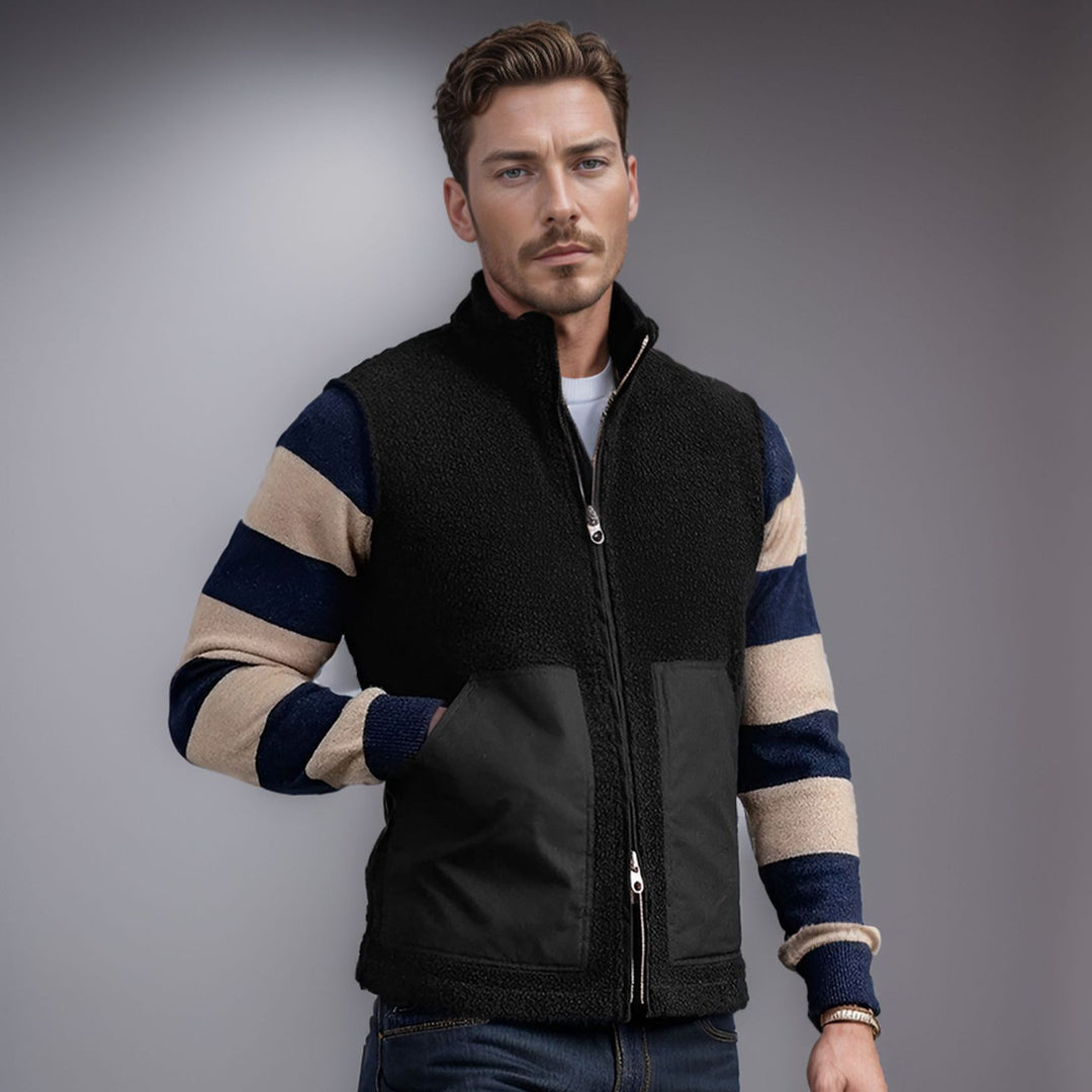 Damen Kurz geschnittene Bouclé-Fleece-Weste mit Stehkragen, Zwei-Wege-Reißverschluss und kontrastierenden Aufsatztaschen Nord Taschen