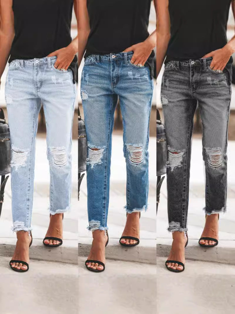Damen Ripped Denim mit lässigem Schnitt und ausgefranstem Saum Nord Taschen