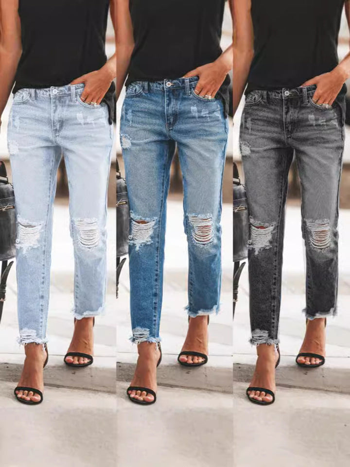Damen Ripped Denim mit lässigem Schnitt und ausgefranstem Saum Nord Taschen