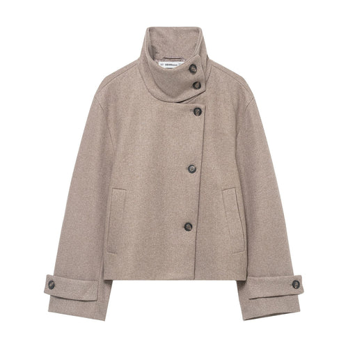 Damen Kurzjacke im Boxy-Cut aus Wollmix mit hohem Stehkragen und asymmetrischer Knopfleiste Nord Taschen