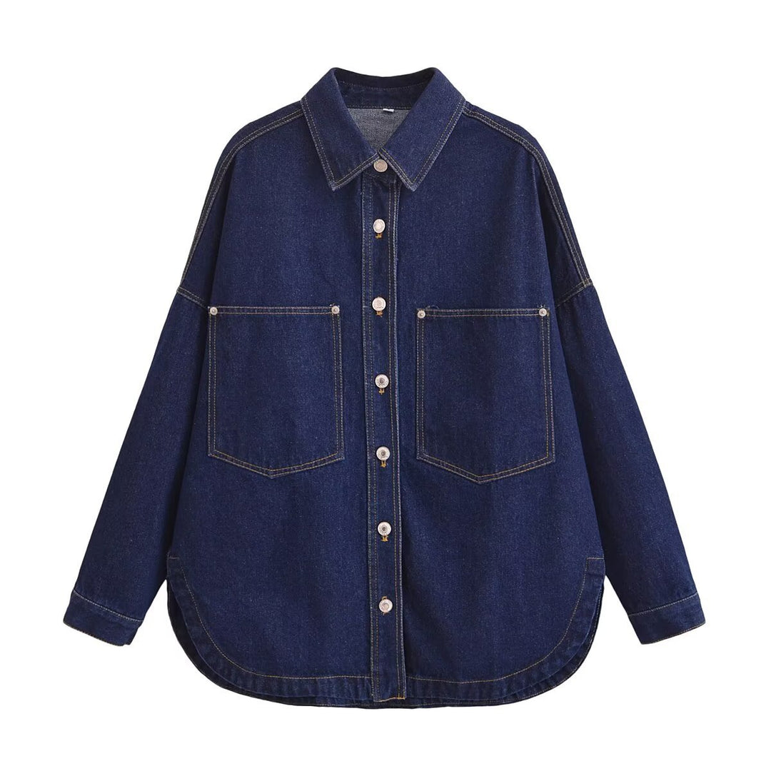 Damen Oversize Jeanshemd‑Jacke mit aufgesetzten Taschen und abgerundetem Saum Nord Taschen