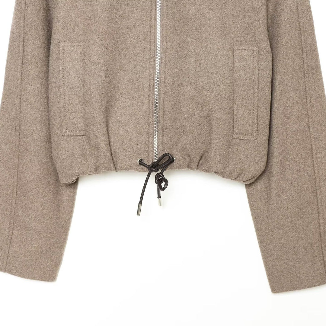Damen Kurze Wollmix-Jacke mit Frontreißverschluss und Kordelzugsaum Nord Taschen