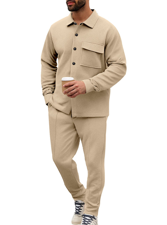 Herren Komfort-Zweiteiler Waffelstruktur-Hemdjacke mit Pattentasche und Relax-Bundhose Nord Taschen