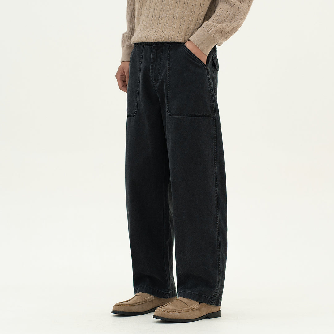 Damen Weite Utility-Jeanshose mit hoher Taille und großen aufgesetzten Taschen Nord Taschen