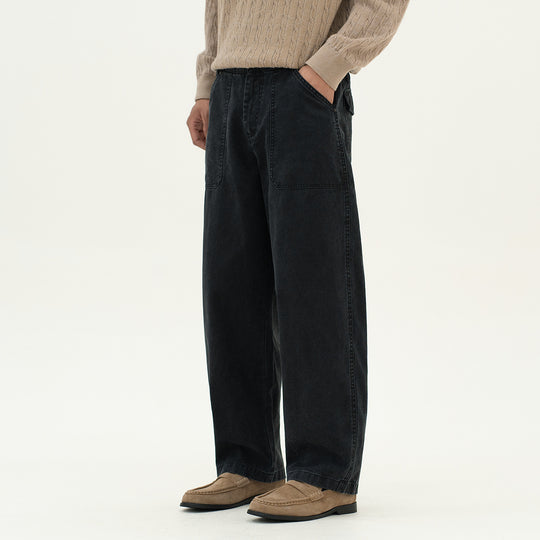Damen Utility-Denimhose mit hoher Taille, extra weitem Bein und aufgesetzten Taschen Nord Taschen